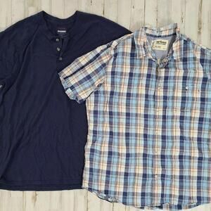 Mens Xxl Shirt Lot Plaid Collared Blue Hanes T Shirt Button